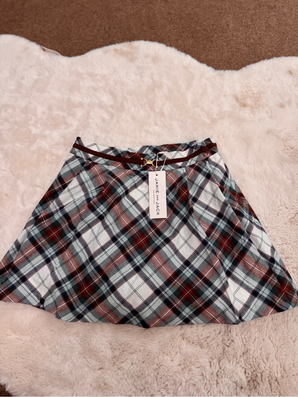 Janie and Jack Plaid A-Line Skirt with Belt - Red, Gray, White